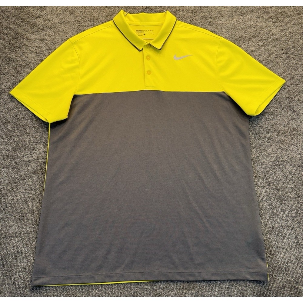 Nike Golf Men's Dri-FIT Colorblock Polo Shirt Neon Yellow and Gray Size Large